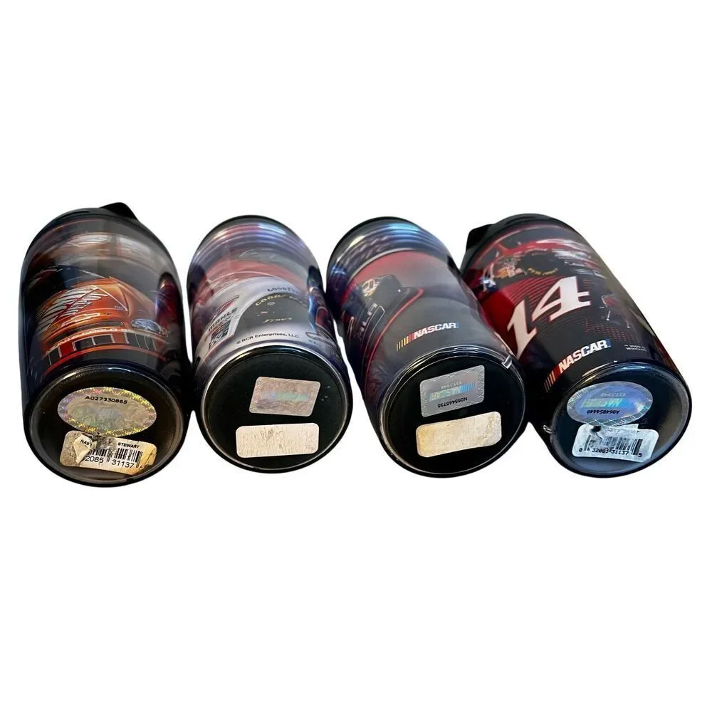 Set of 4 NASCAR-Themed Collectible Travel Mugs Tony Stewart & Kevin Harwick NEW